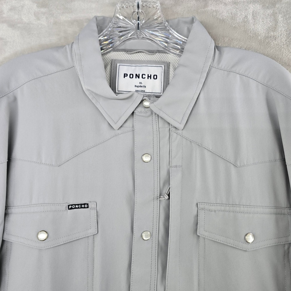 Poncho Western Shirt Mens XL Grey Long Sleeve Performance Pearl Snap Regular Fit